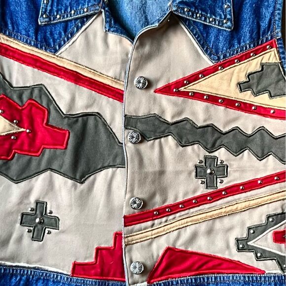 Foreman Burns Cowgirls Blue Jean Southwest Vest with silver stud details Size M - Picture 7 of 13